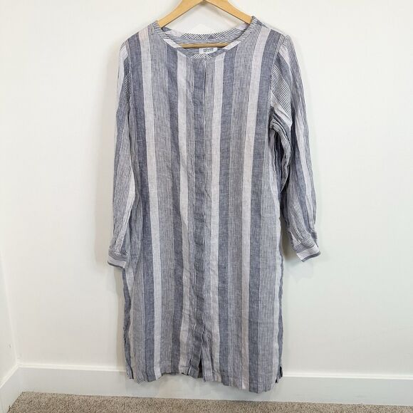 Haven Well Within Dress Medium Blue Linen Shirt Ombre Stripe Button Down Midi - Picture 1 of 12
